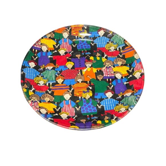 Colorful Laminated Decorative Glass Plate With Hand-Holding Children Design 12" - Picture 4 of 6